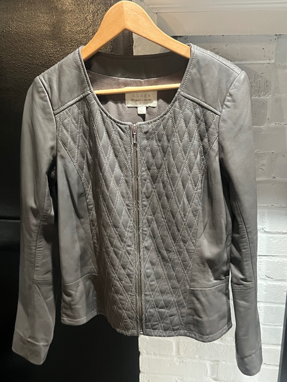 Hinge: Gray Leather Jacket